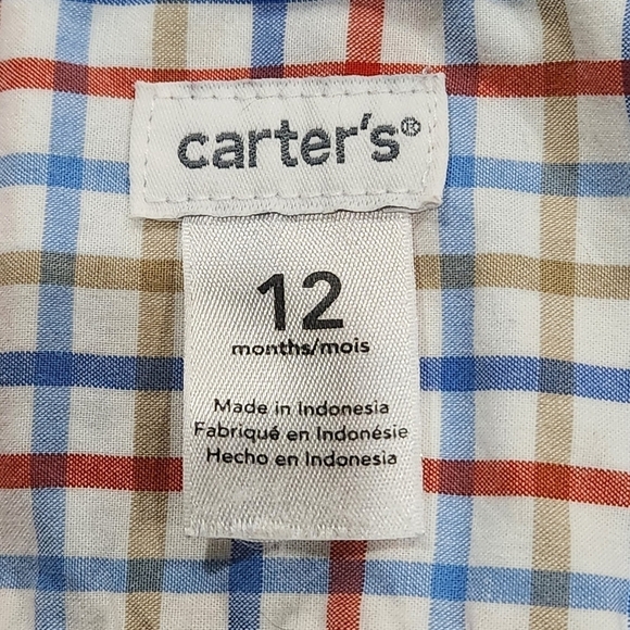 Carter's Toddler Boys Plaid Collared Button Down Dress Shirt, Size 12M - Picture 4 of 6